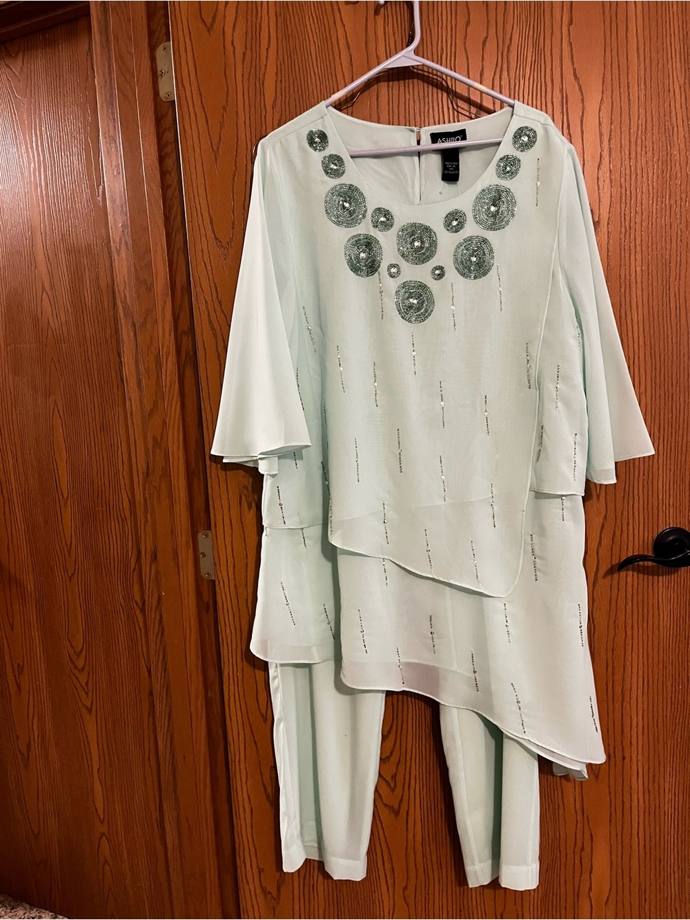 Ashro Sz XL Mist Green 3-Piece Beaded Pant Set Formal Party Church Wedding - Picture 4 of 11